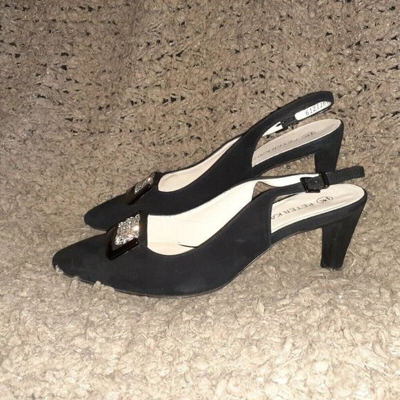 PETER KAISER-Black Suede w/Jeweled Vamp-Adjustable Slingback-Sz 4.5 UK-6.5 US-EX - Picture 2 of 7